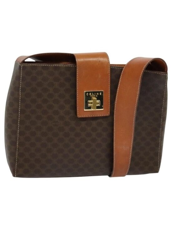 CELINE Handbags - Authentic CELINE Macadam Canvas Shoulder Bag PVC Leather Brown Gold